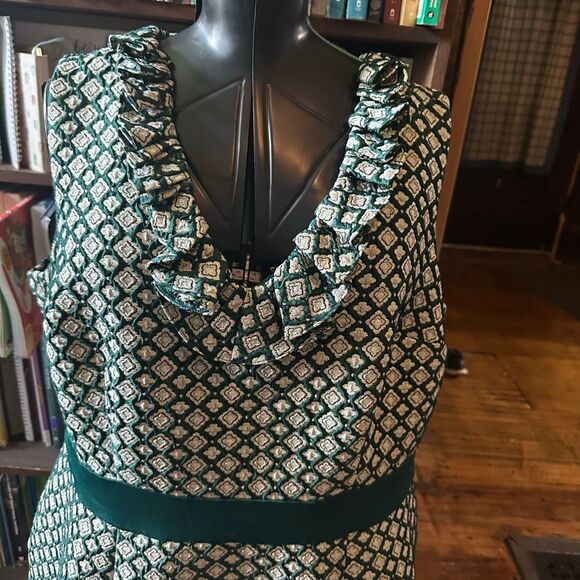 ModCloth x Anna Sui Admiring Eyes green jacquard sheath gold midi dress - Picture 5 of 7